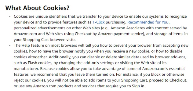 Amazon Privacy Notice cookies clause