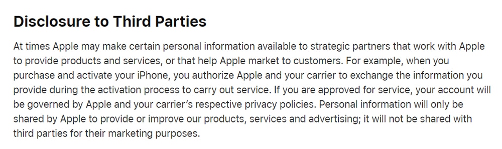 Apple Privacy Policy Third Party Disclosure clause
