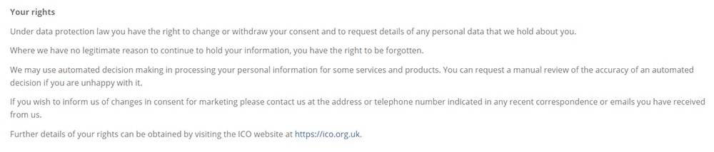 Towergate Fair Processing Notice: Your Rights clause